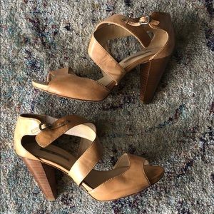 Via Spiga Nude Leather Ankle Strap Heeled Sandal